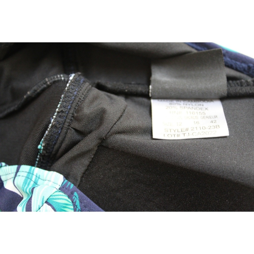 Shore Shapes Swimdress Teal Green Tropical Leaf Ruched Swimsuit Size 12 - Picture 10 of 10